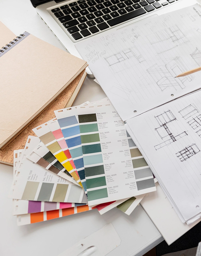 Designer in the process of creating branding for a company.