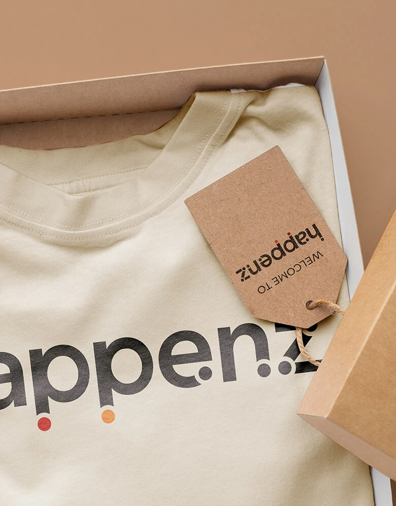 Branded t-shirt and stickers with custom logo print for employer branding.