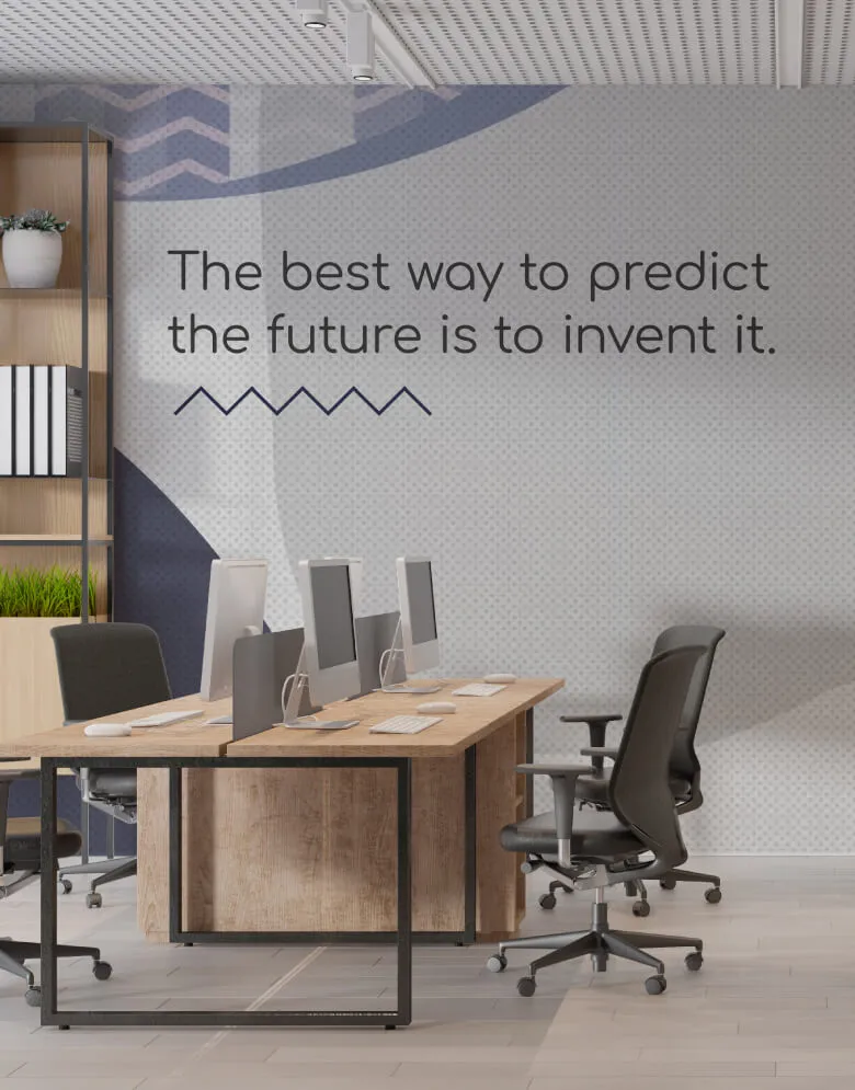 Custom-printed wallpaper for the branding of a modern office.