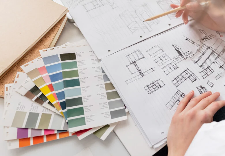 Designer in the process of creating branding for a company.