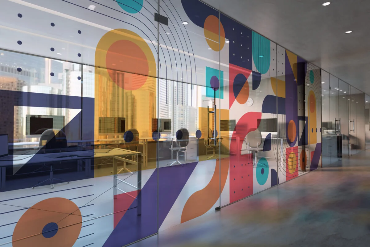 Custom print and cut glass frosting for a modern office.