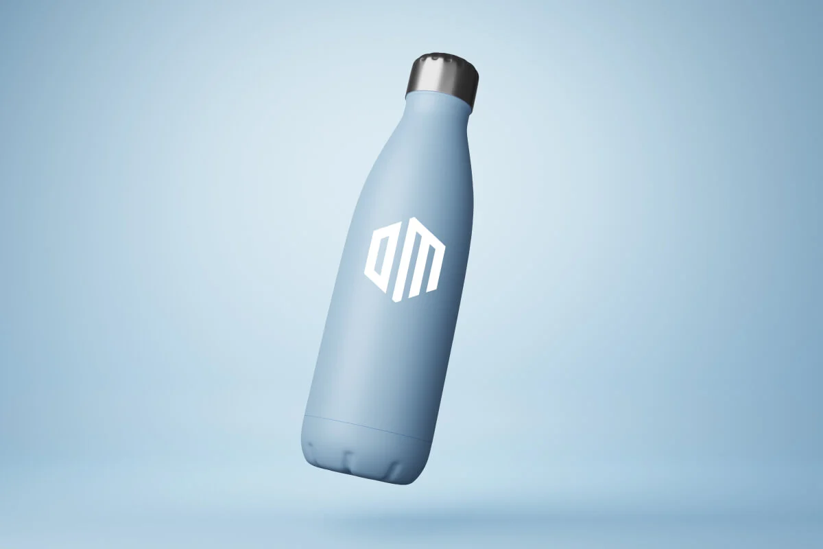 Branded water bottle with custom print for employer branding.