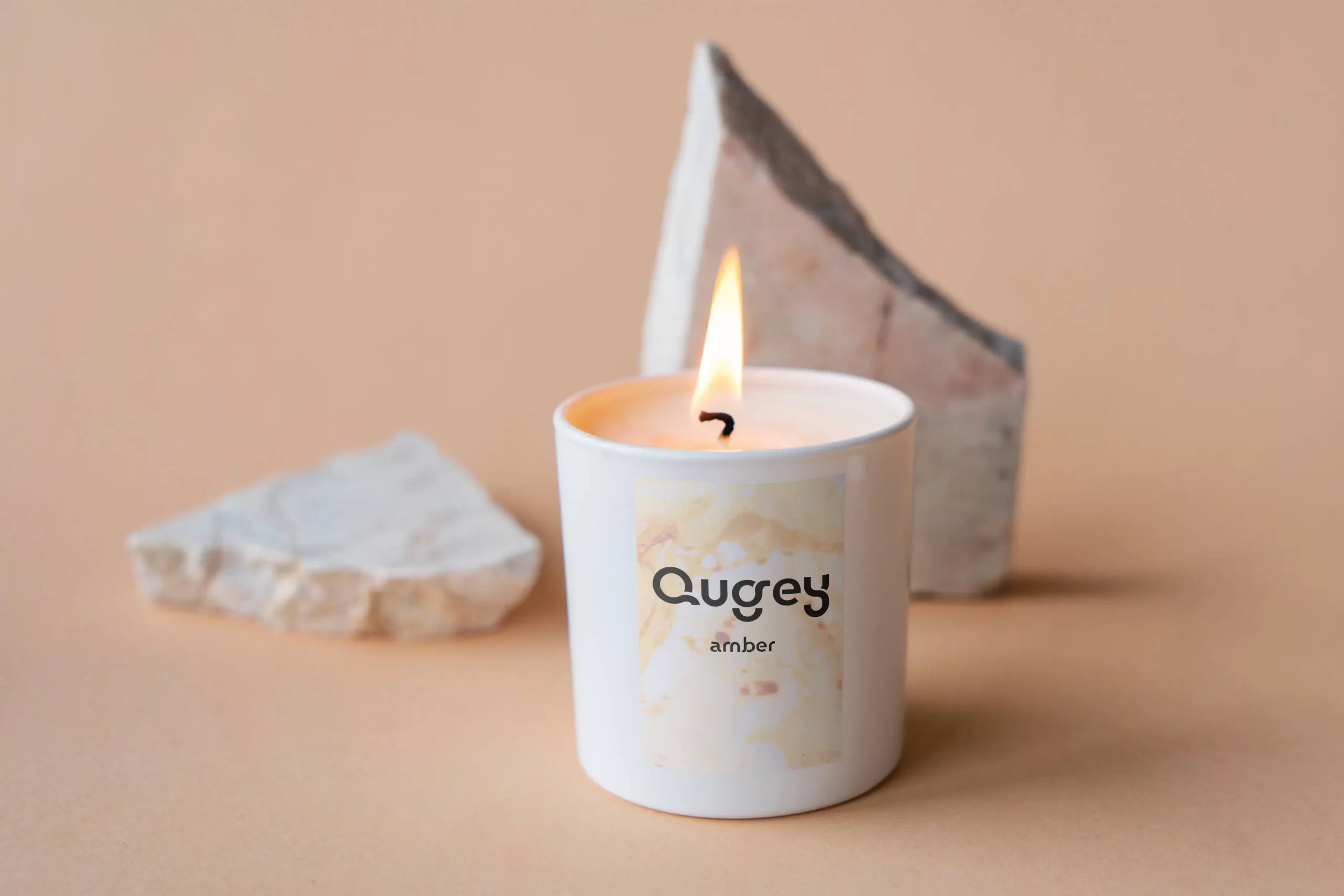 Branded candle with custom print for employer branding.