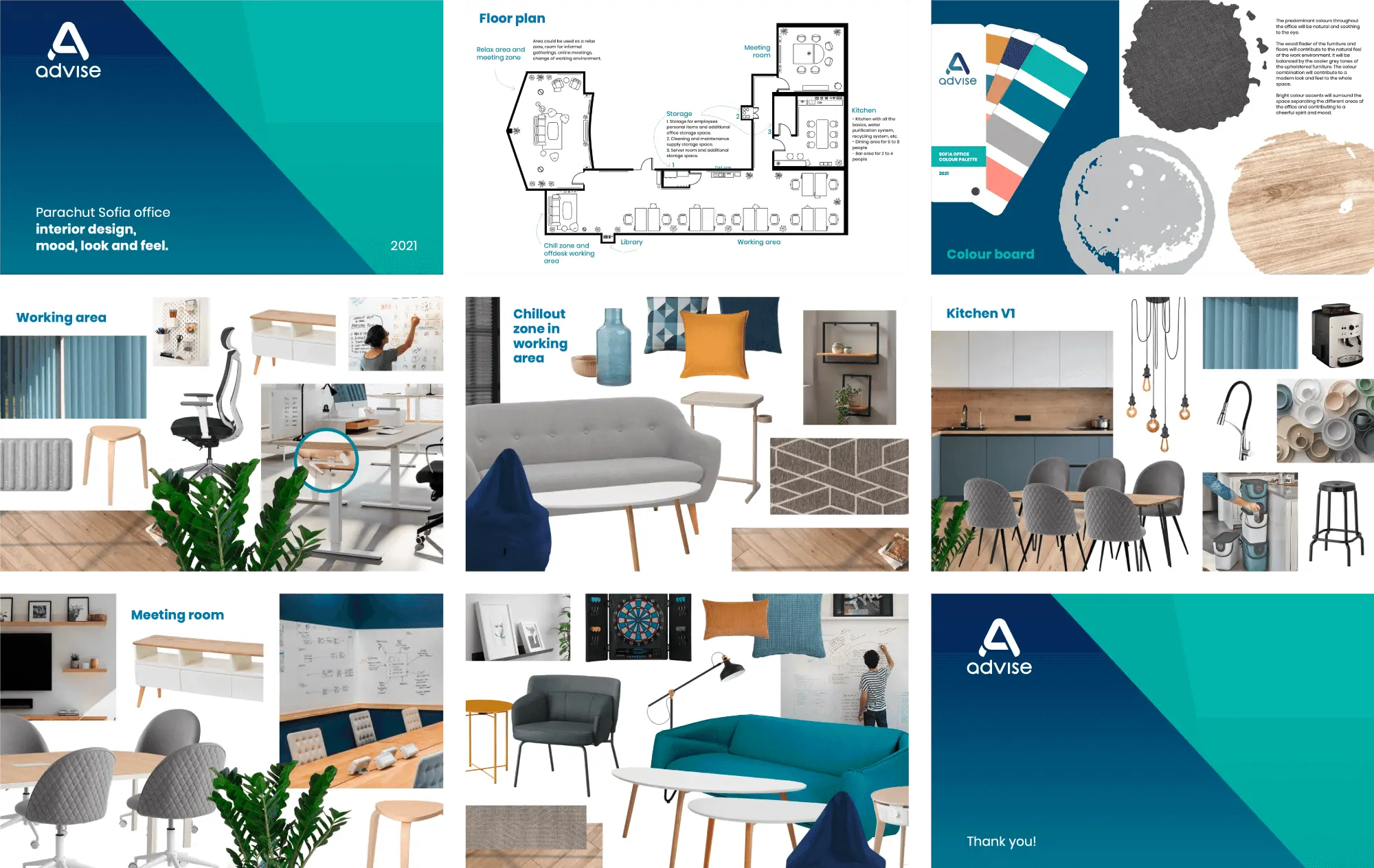 The project and mood board we designed for the Parachut office.