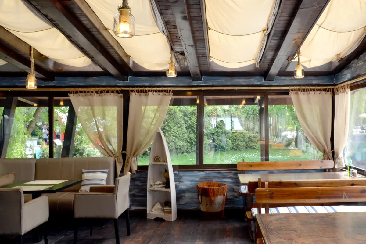 A photograph of The old man and the sea restaurant interior with custom furniture and decoration.