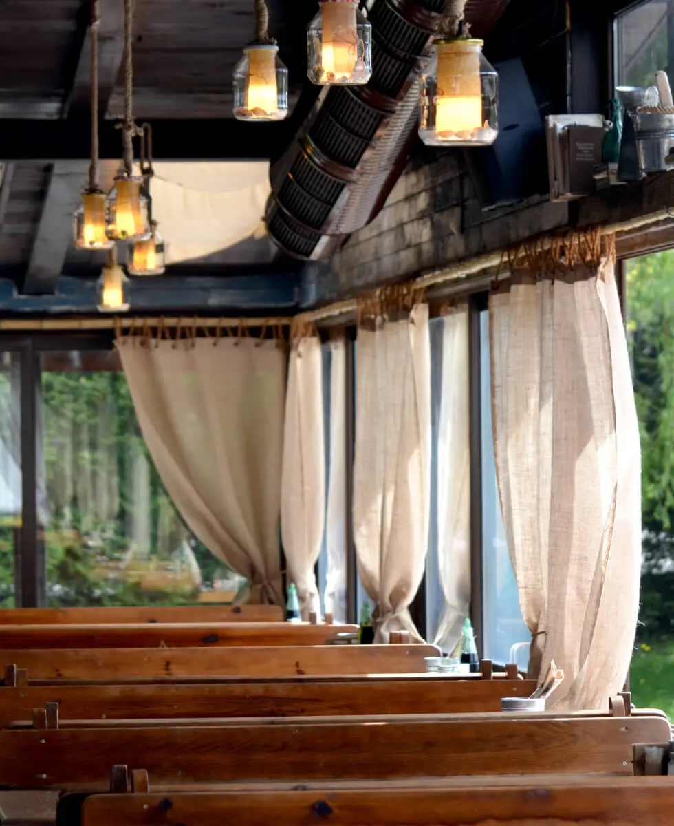 A photograph of The old man and the sea restaurant interior with custom furniture and lighting.
