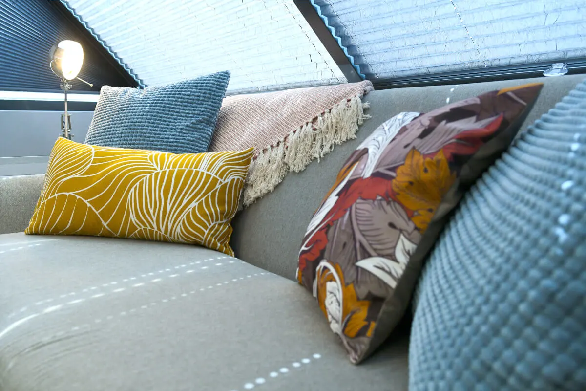 A photograph of the cushions in the chill zone in the Parachut's office.
