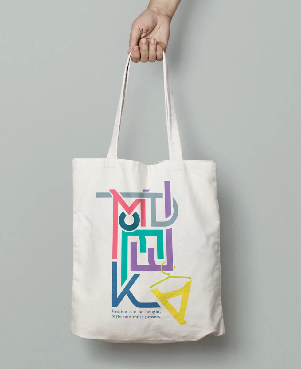 An original design of a tote bag with MODETEKA's branding.