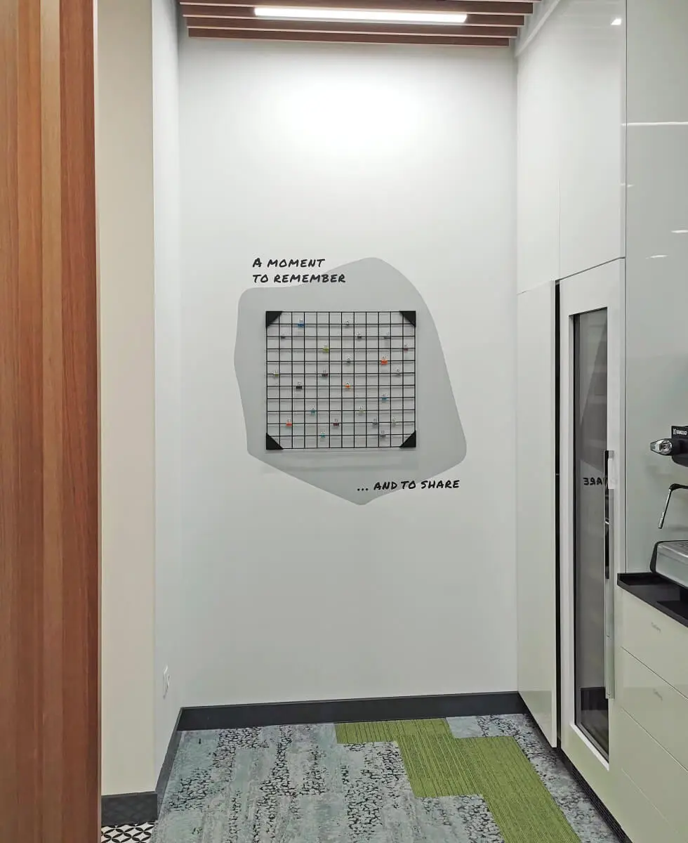 The steel mesh wire noticeboard we design and install at the VMware office.